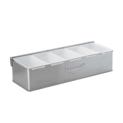 Paderno Contenitore Bar in Acciaio Inox 5 Scomparti con Coperchio 39x16 cm H 10 cm