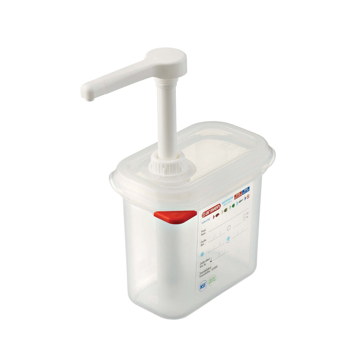 Dosatore Liquidi Quadrato in Polipropilene con Coperchio e Pompa 1,5 Litri GN 1/9