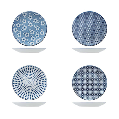 Hanami Blu Piatto Piano Coupe 26,7 cm Decori Assortiti Confezione 4 Pezzi