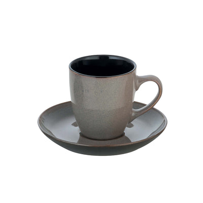 Stone Charm Tazza Tè Grigia Interno Marrone Scuro 22 cl senza Piattino 6 Pezzi