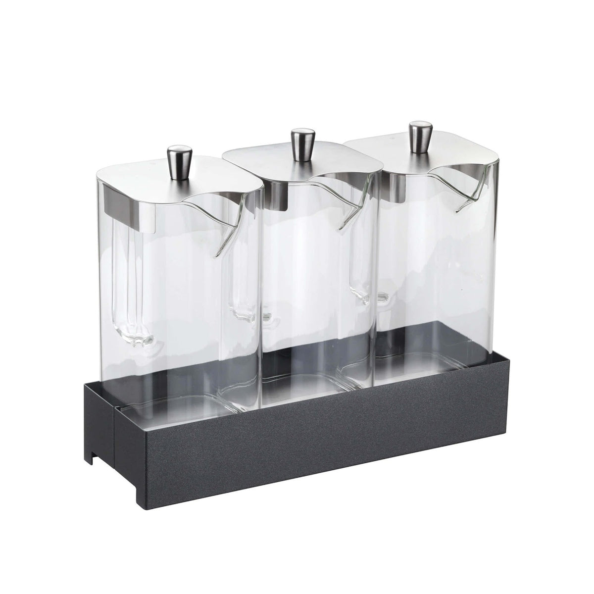 Pinti Caleido Distributore Cereali e Succhi Refrigerato Base Inox Carbone con 3 Brocche in Vetro Borosilicato 2,2 Litri
