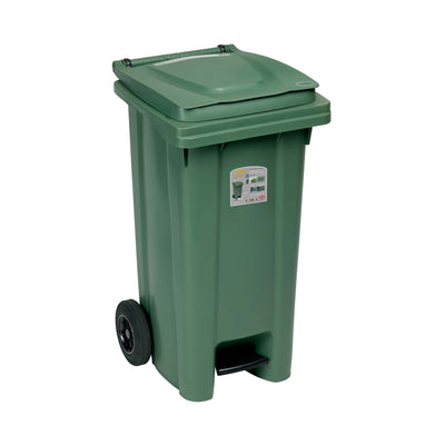 Bidone Carrellato con Pedale Verde 120 L 54,5x49,5 cm H 94 cm
