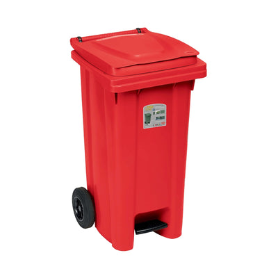Bidone Carrellato con Pedale Rosso 120 L 54,5x49,5 cm H 94 cm