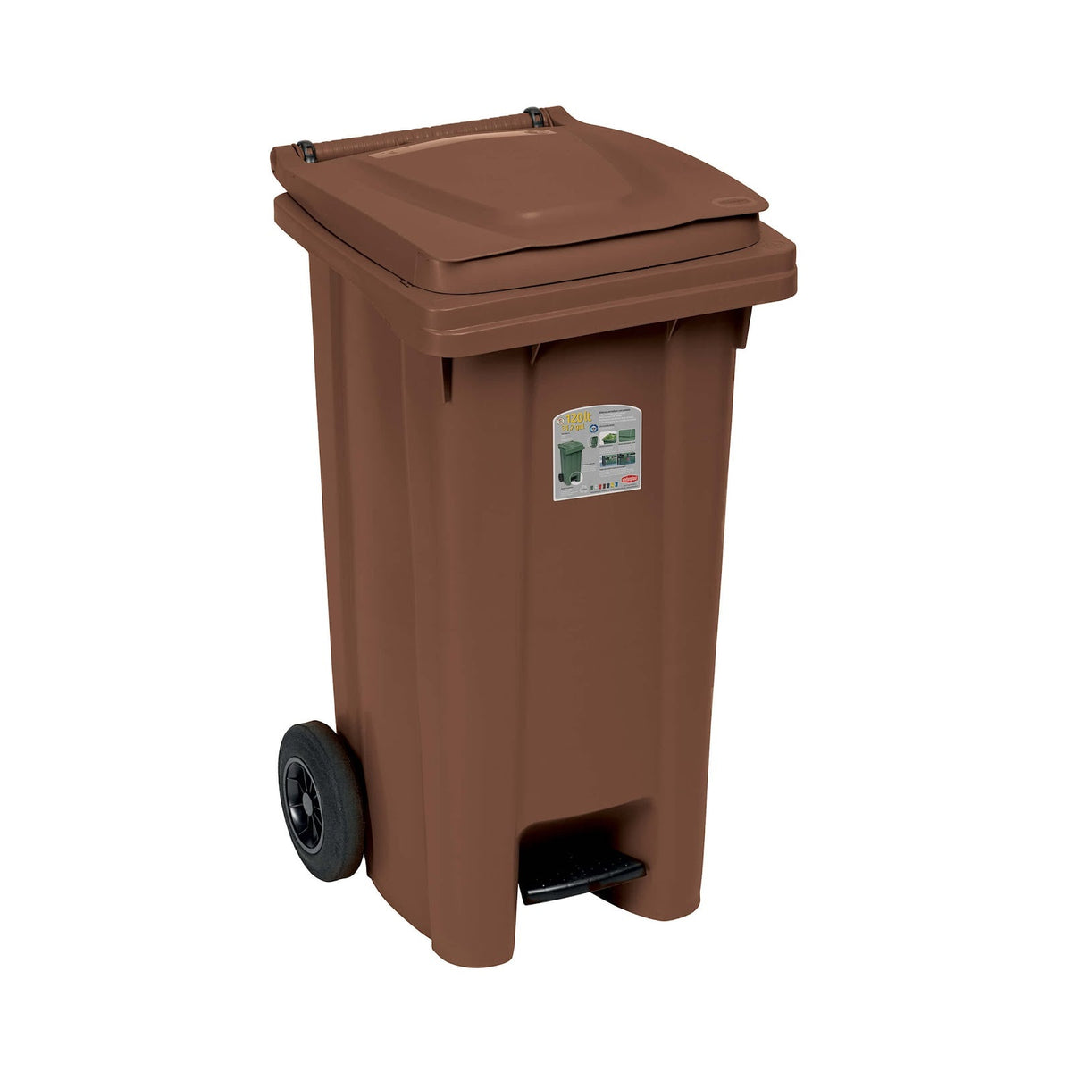 Bidone Carrellato con Pedale Marrone 120 L 54,5x49,5 cm H 94 cm