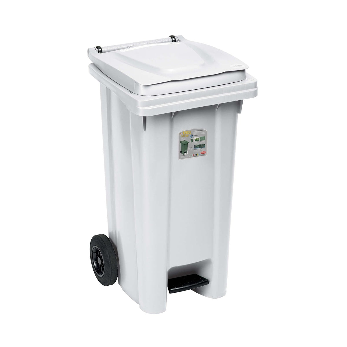 Bidone Carrellato Bianco 120 Litri per Raccolta Differenziata cm 54,5x49,5 H 94