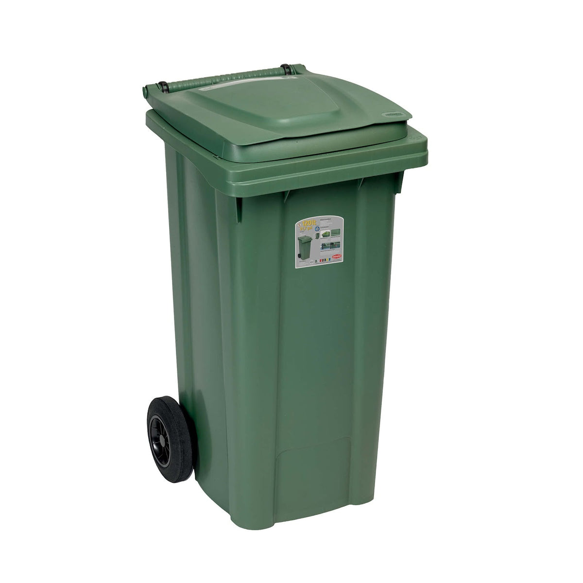 Bidone Carrellato Verde 120 Litri per Raccolta Differenziata cm 54,5x49,5 H 94