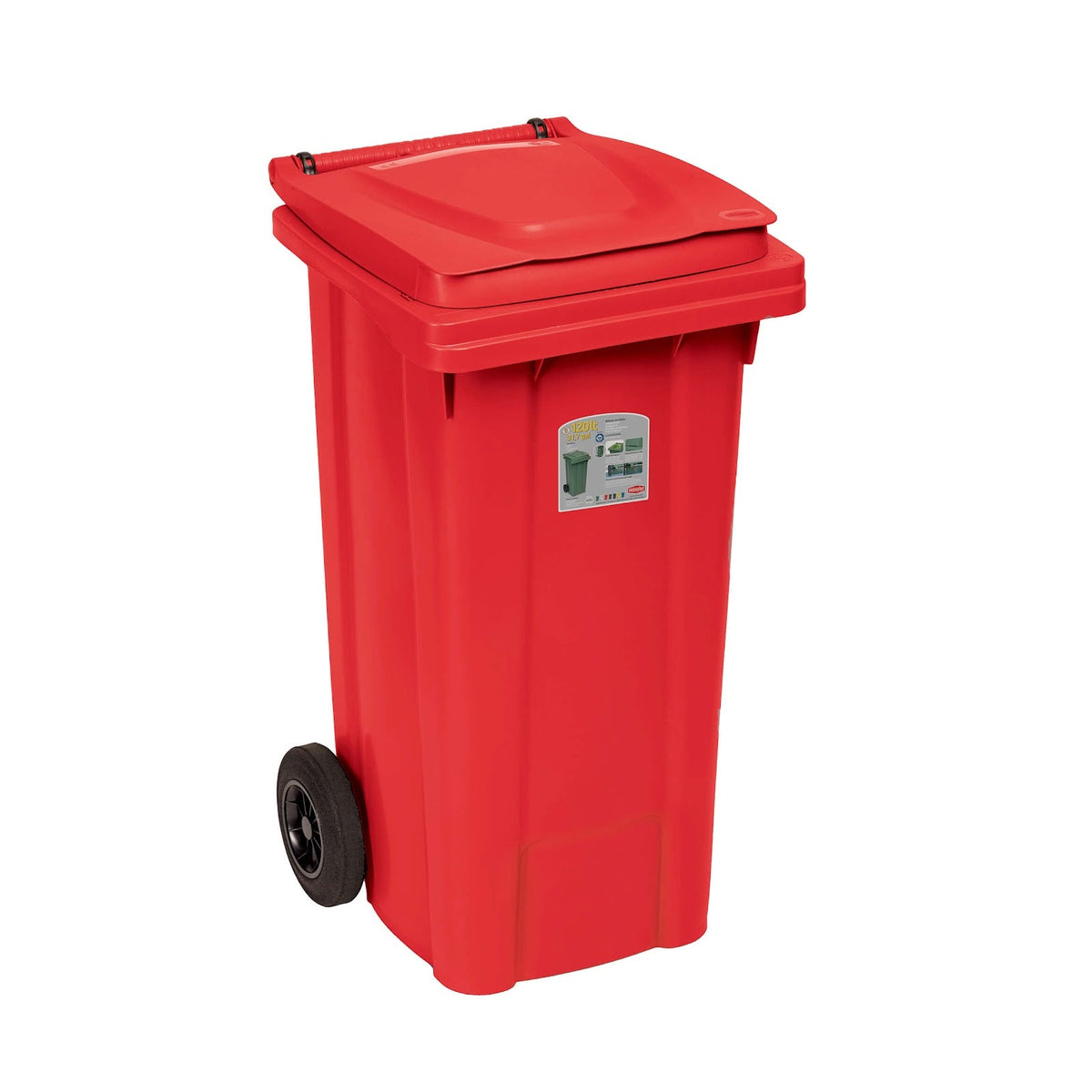Bidone Carrellato Rosso 120 Litri per Raccolta Differenziata cm 54,5x49,5 H 94