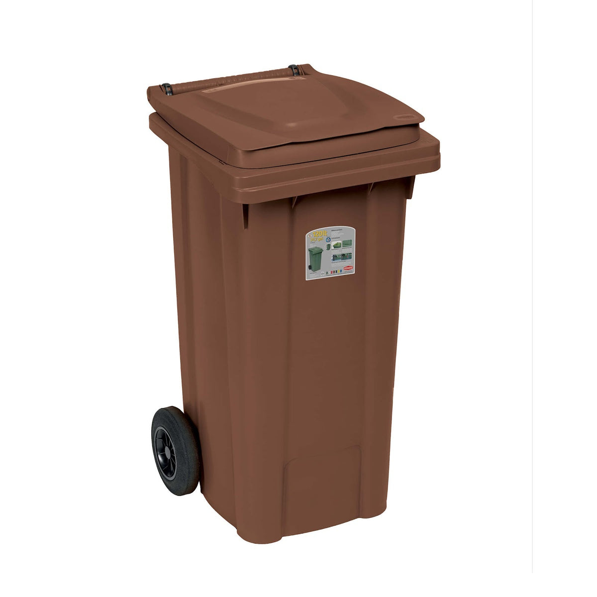 Bidone Carrellato Marrone 120 Litri per Raccolta Differenziata cm 54,5x49,5 H 94