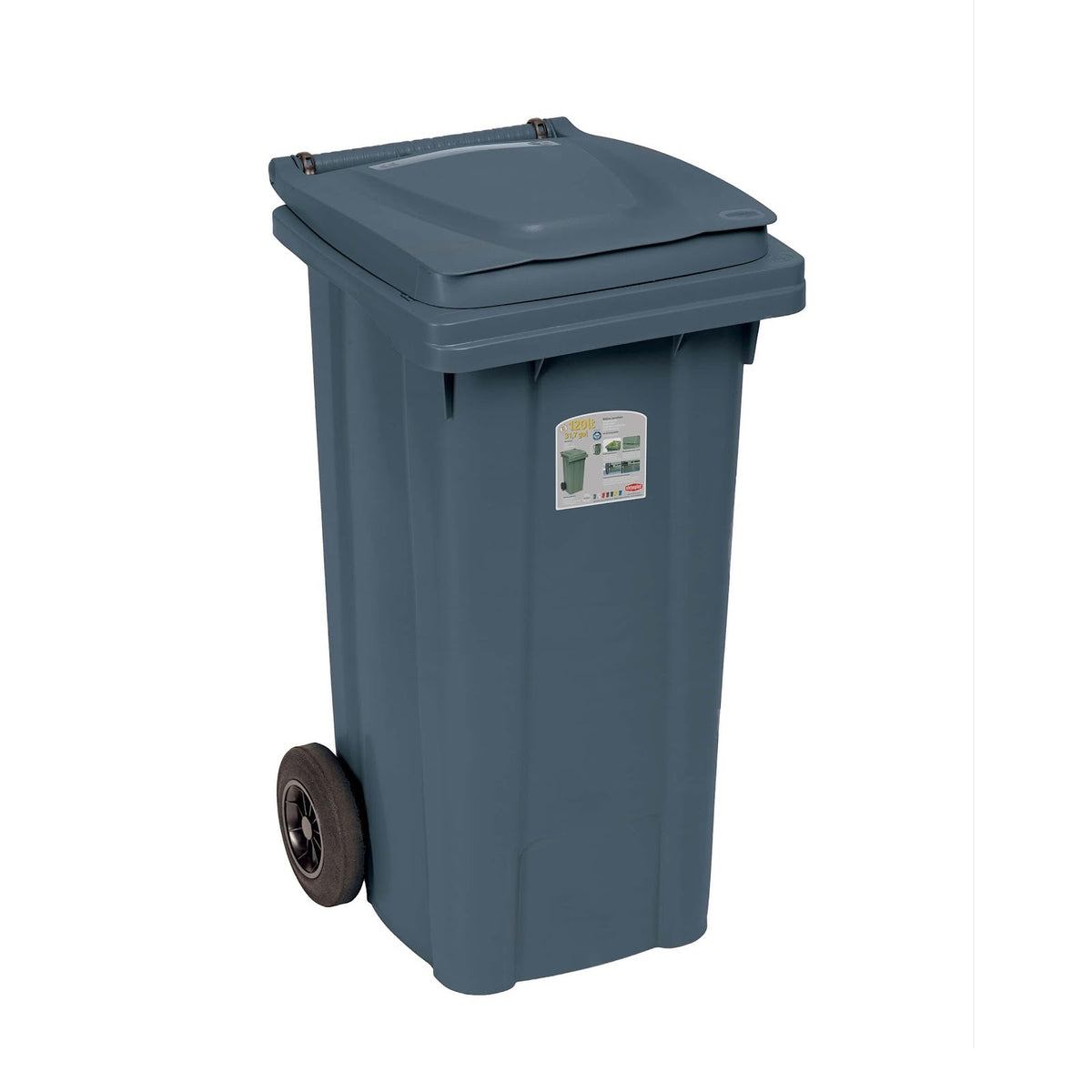 Bidone Carrellato Grigio 120 Litri per Raccolta Differenziata cm 54,5x49,5 H 94