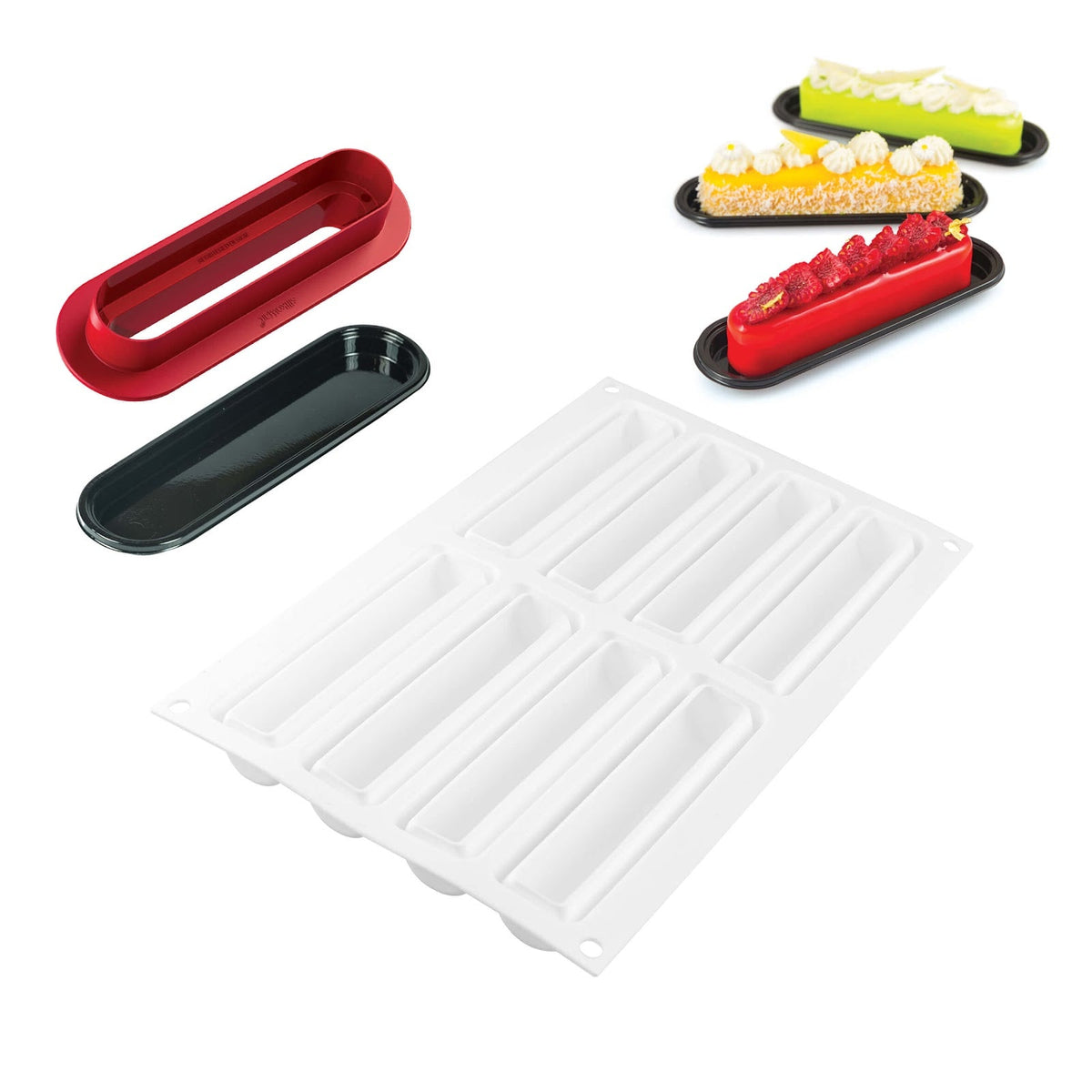 Kit Fashion Éclair Stampo in Silicone 10 Forme 12,5x2,5 cm con 10 Vassoi e Cutter