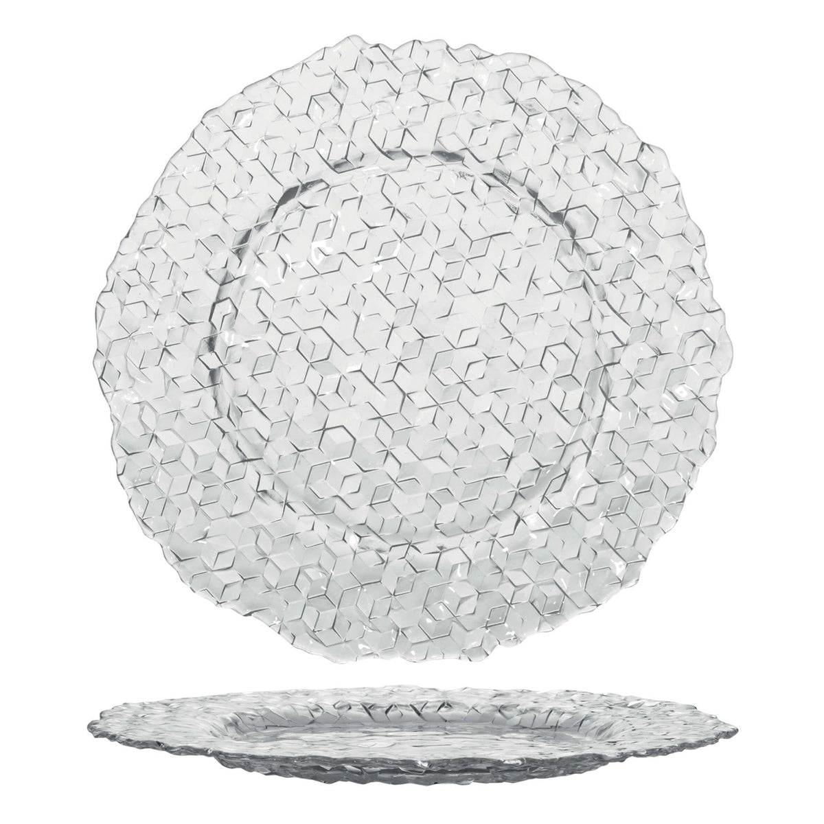 Cubik Piatto da Portata Tondo in Vetro Ø 33 cm 6 Pezzi