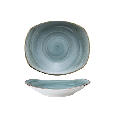 Artisan Piatto Fondo Rettangolare Porcellana Decorata a Mano Azzurro 28x24,5 cm 12 Pezzi
