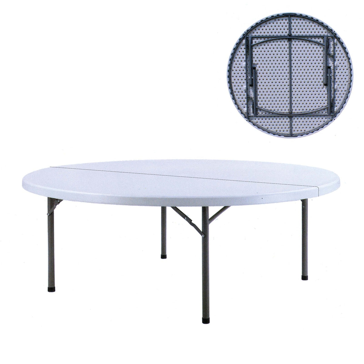 Tavolo Catering Tondo Pieghevole Diametro 180 cm H 74 Piano in 2 Pezzi