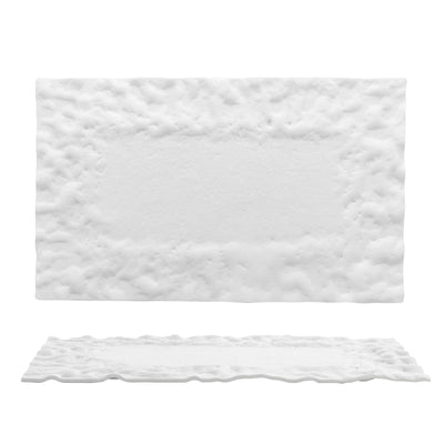 Roccia Vassoio Rettangolare in Vetro Bianco Lavorato a Mano 33x20 cm 2 Pezzi