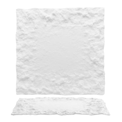 Roccia Vassoio Quadrato in Vetro Bianco Lavorato a Mano 31x31 cm 2 Pezzi