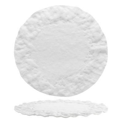 Roccia Piatto Piano in Vetro Bianco Lavorato a Mano 31 cm 2 Pezzi
