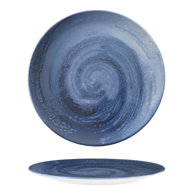 Vortice Blu Piatto Piano in Stoneware Digital Print Ø 32 cm 6 Pezzi