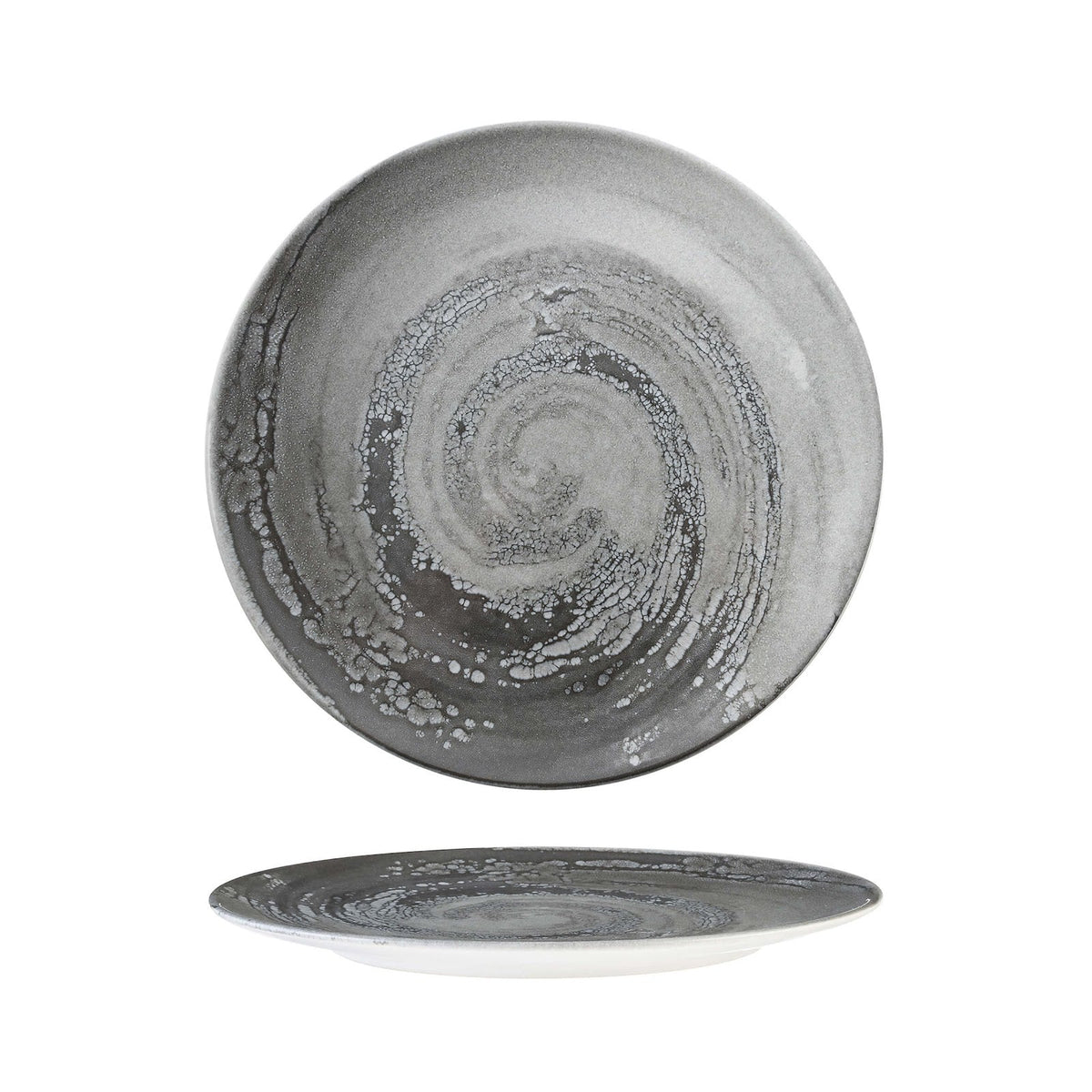 Vortice Grigio Piatto Piano in Stoneware Digital Print Ø 26 cm 6 Pezzi