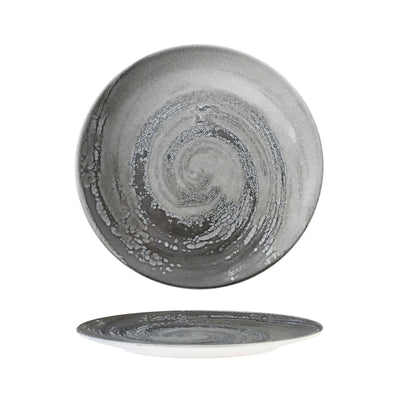 Vortice Grigio Piatto Piano in Stoneware Digital Print Ø 26 cm 6 Pezzi