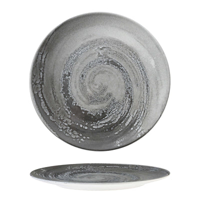 Vortice Grigio Piatto Piano in Stoneware Digital Print Ø 32 cm 6 Pezzi