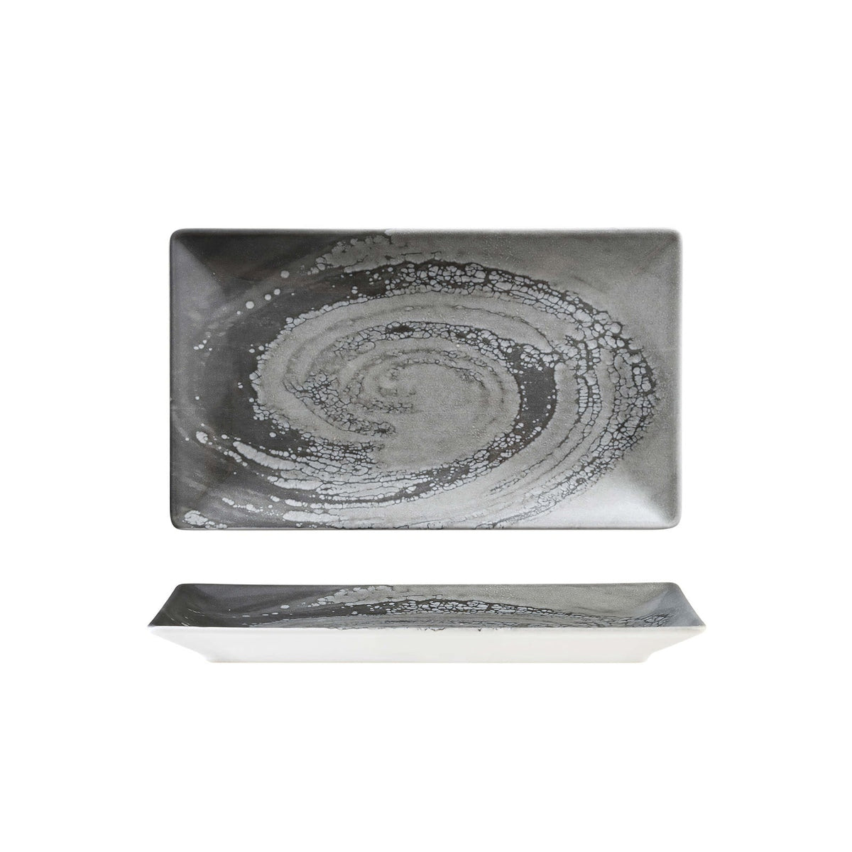 Vortice Grigio Vassoio Rettangolare in Stoneware Digital Print 25x15 cm 6 Pezzi