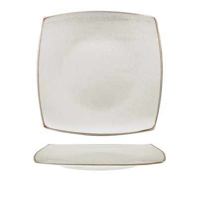 Artisan Piatto Piano Quadrato Beige in Porcellana Decorata a Mano 31x31 cm 12 Pezzi
