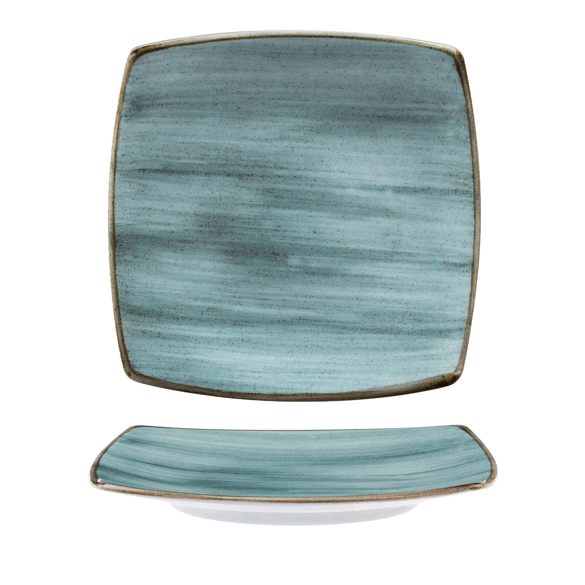 Artisan Piatto Piano Quadrato Azzurro in Porcellana Decorata a Mano 31x31 cm 12 Pezzi