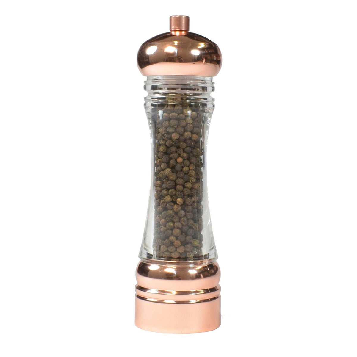 Macinapepe Acrilico con Base e Testa Placcate Rame Macina Ceramica H 21,5 cm