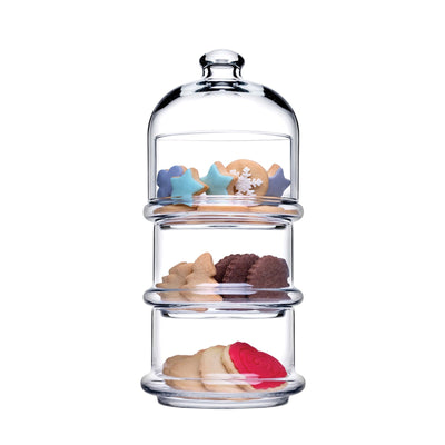 Pasabahce Villa Patisserie Contenitore Vetro Finger Food 3 Piani con Coperchio