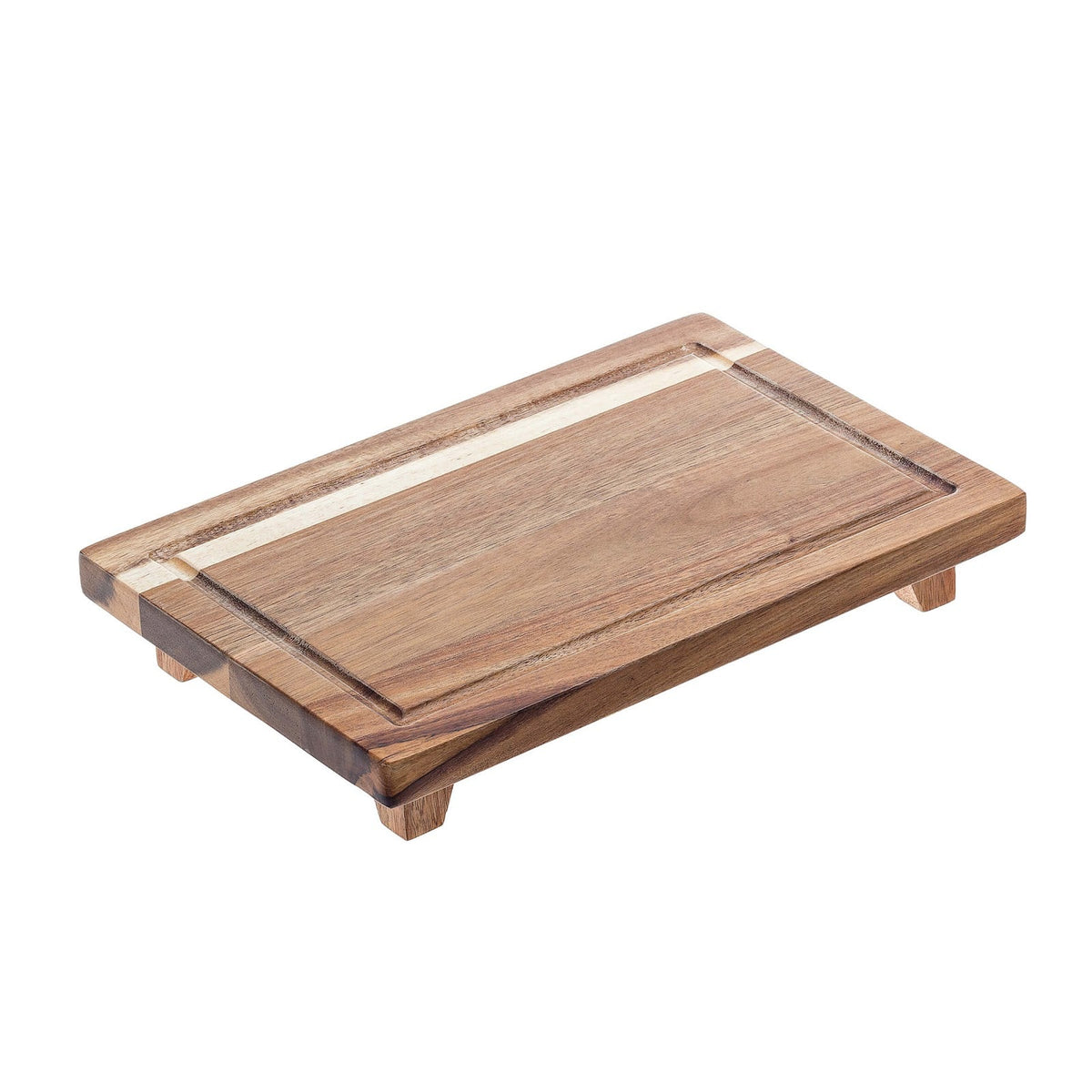Tagliere Rettangolare in Acacia con Raccogli Liquidi e Piedi 38x24 cm H 5