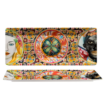 Vassoio Rettangolare in Melamina Decoro Caltagirone 48,3x20 cm