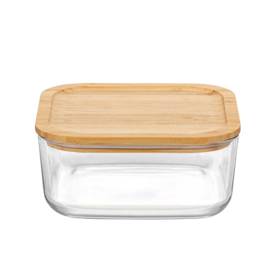 Bormioli Rocco Frigoverre Bamboo Contenitore Quadro in Vetro con Tappo in Bamboo 2,03 Litri 6 Pezzi