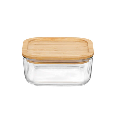 Bormioli Rocco Frigoverre Bamboo Contenitore Quadro in Vetro con Tappo in Bamboo 1 Litro 12 Pezzi
