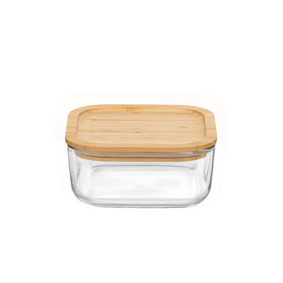 Bormioli Rocco Frigoverre Bamboo Contenitore Quadro in Vetro con Tappo in Bamboo 34,5 cl 12 Pezzi