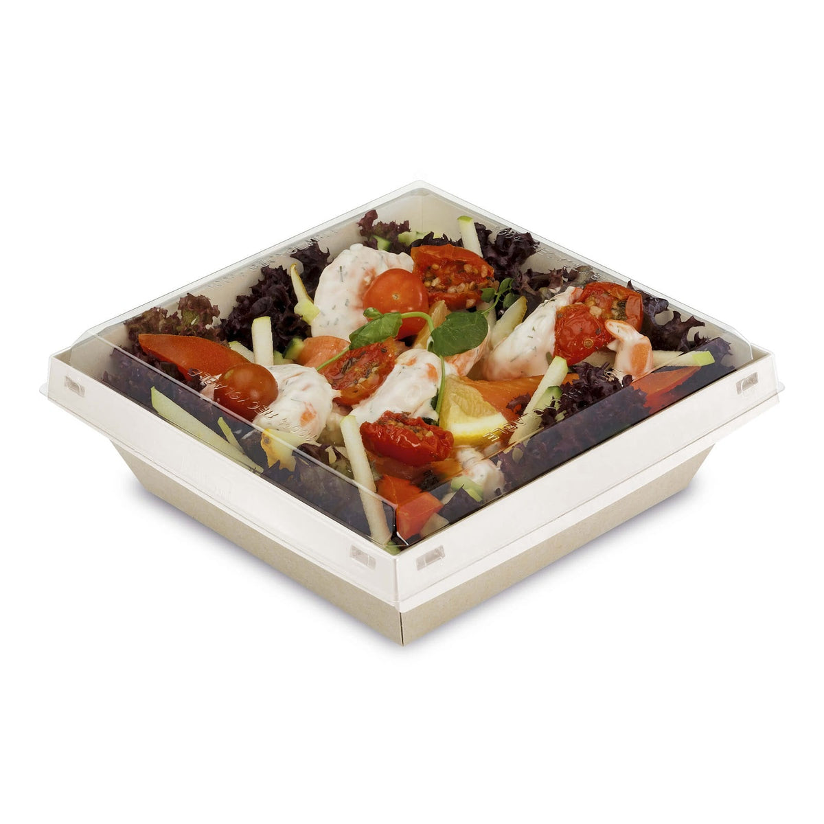 Contenitore in Cartoncino Impilabile con Coperchio Anti Appannamento in PET 1,2 Litri 18x18 cm 160 Pezzi