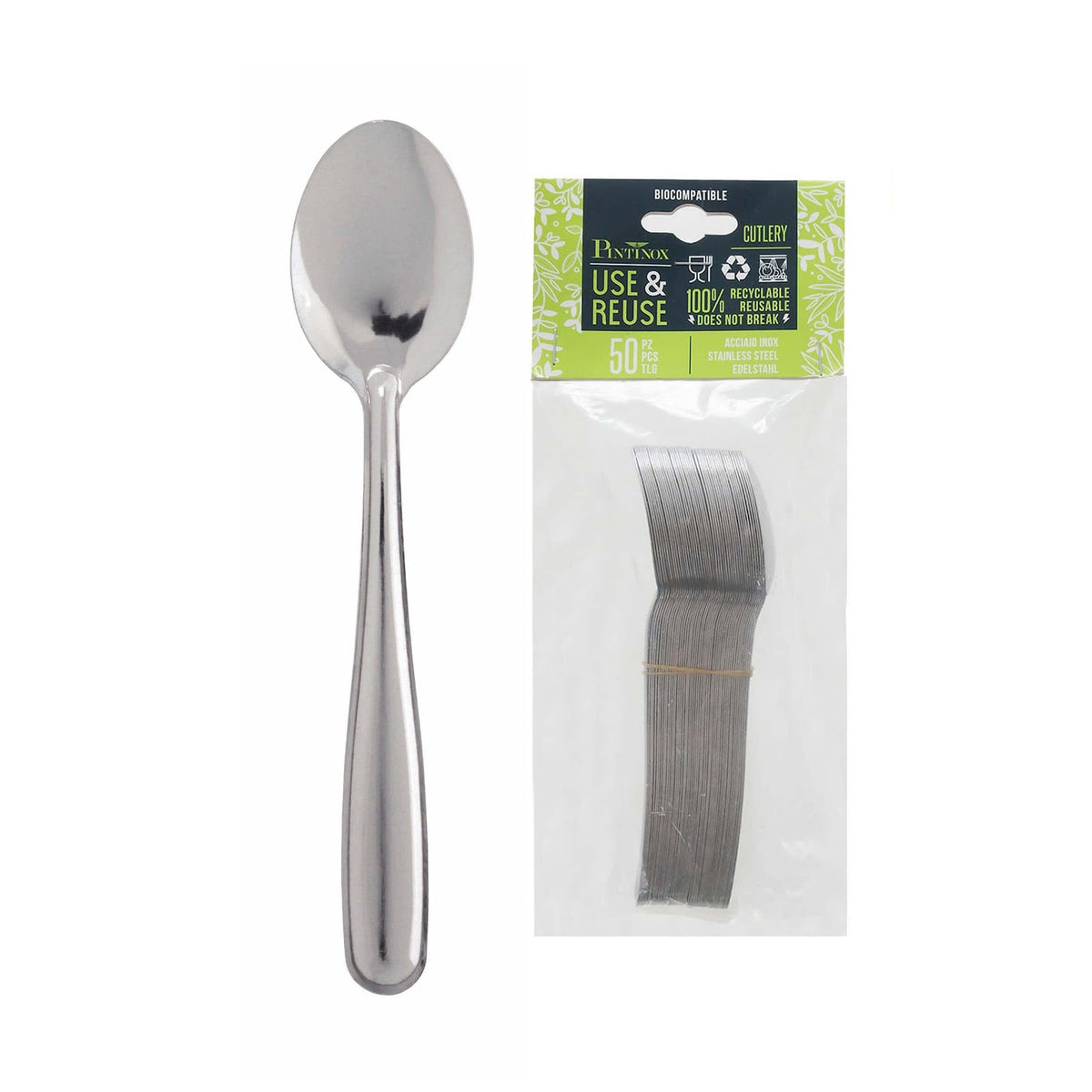 Pinti Use and Reuse Cucchiaio Tavola Inox Riutilizzabile 50 Pezzi