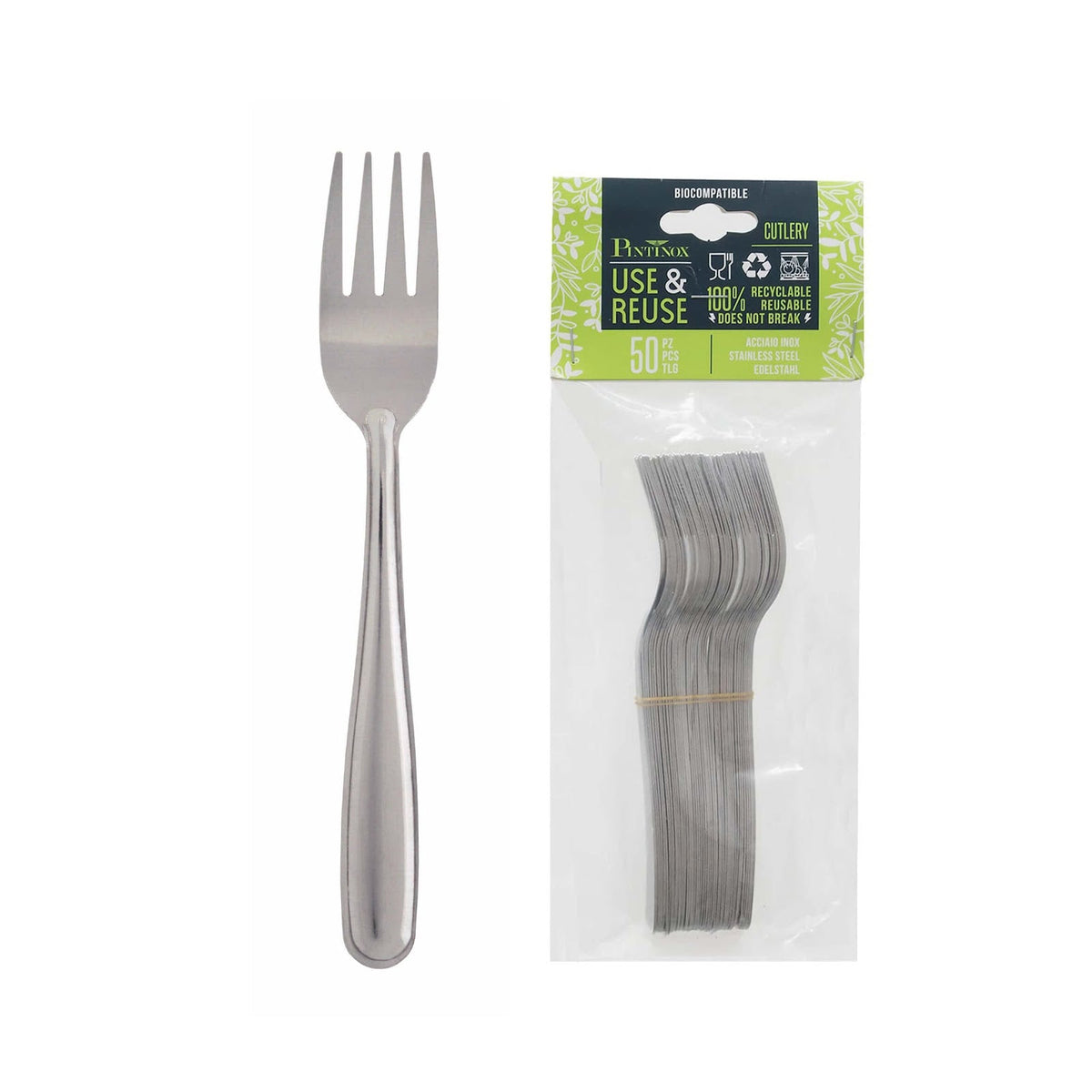 Pinti Use and Reuse Forchetta Tavola Inox Riutilizzabile 50 Pezzi