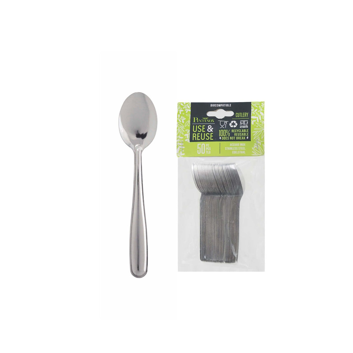 Pinti Use and Reuse Cucchiaino Caffè Inox Riutilizzabile 50 Pezzi