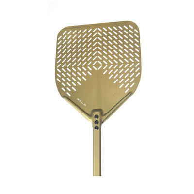 Gi.Metal Gold Pala Pizza Rettangolare Forata in Alluminio 33 cm Manico 150 cm