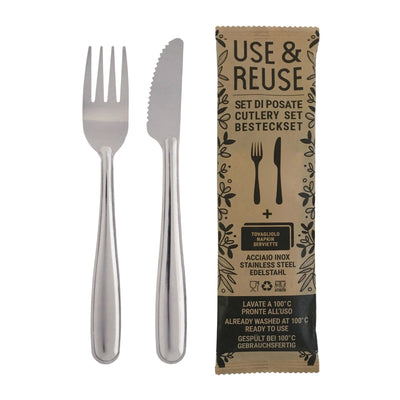 Pinti Use & Reuse Set Forchetta Coltello e Tovagliolo Inox 100 Pezzi