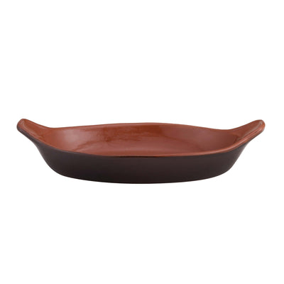Teglia Ovale in Coccio da Fuoco Marrone Bicolore 30x20 cm H 6,8 cm