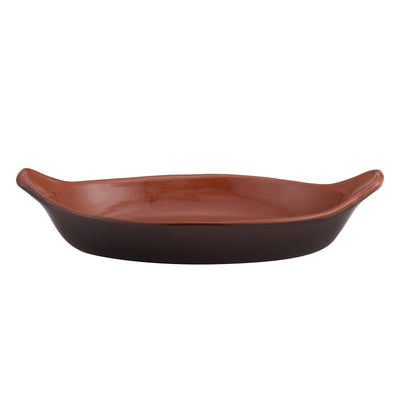 Teglia Ovale in Coccio da Fuoco Marrone Bicolore 35x24 cm H 8,6 cm
