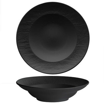Erosion Piatto Pasta Nero in Porcellana Effetto Pietra 27 cm 3 Pezzi