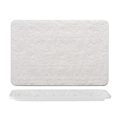 Erosion Vassoio Rettangolare Bianco in Porcellana Effetto Pietra 30x20 cm 3 Pezzi