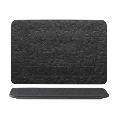 Erosion Vassoio Rettangolare Nero in Porcellana Effetto Pietra 30x20 cm 3 Pezzi