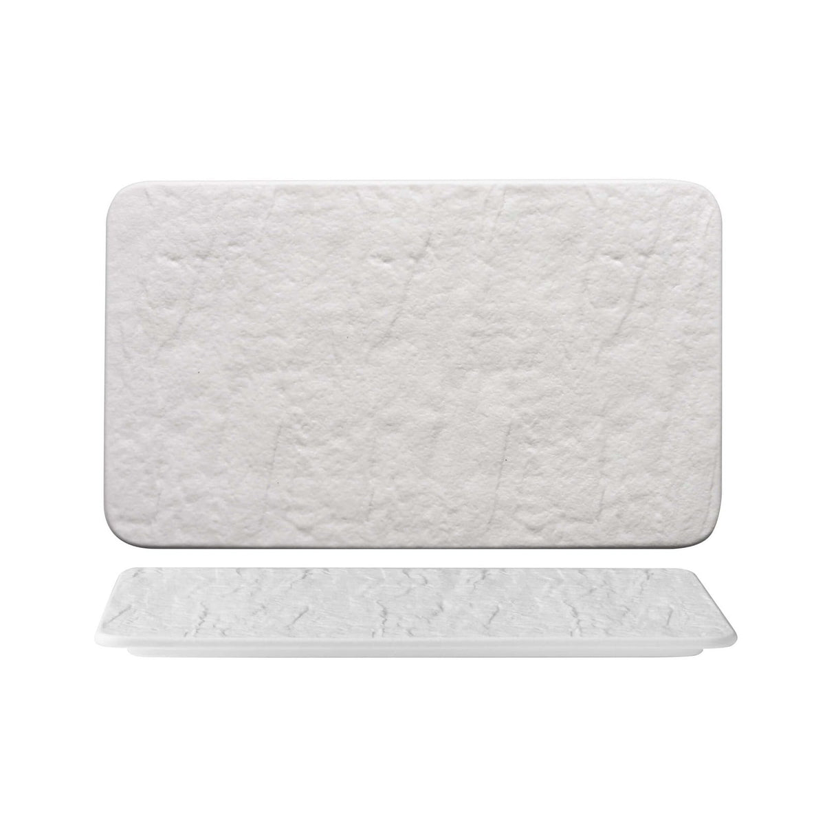 Erosion Vassoio Rettangolare Bianco in Porcellana Effetto Pietra 25x15 cm 6 Pezzi