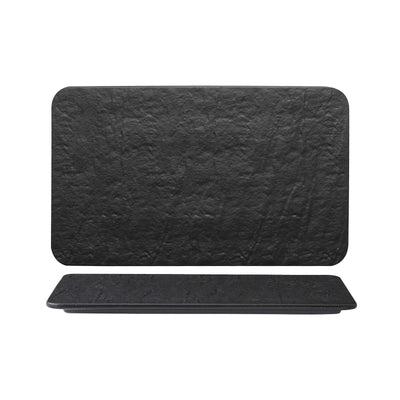 Erosion Vassoio Rettangolare Nero in Porcellana Effetto Pietra 25x15 cm 6 Pezzi