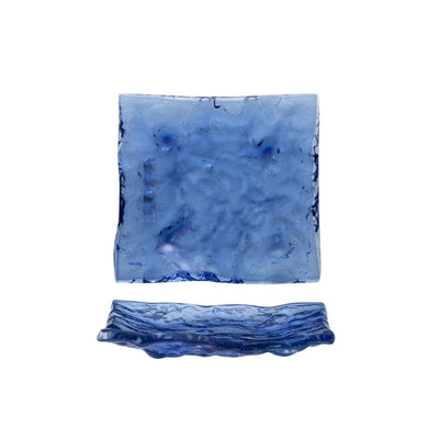 Acqua Piatto Appetizer Rettangolare Vetro Blu Lavorato a Mano 15x14 cm 2 Pezzi