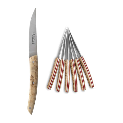Coltello Bistecca Le Thiers Lama Rasoio Manico Betulla Inserto Rosso 5 Pezzi