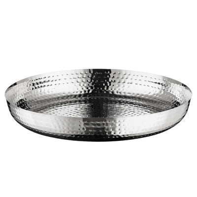 Vassoio Tondo in Acciaio Inox Martellato Ø 40 cm H 6,5 cm